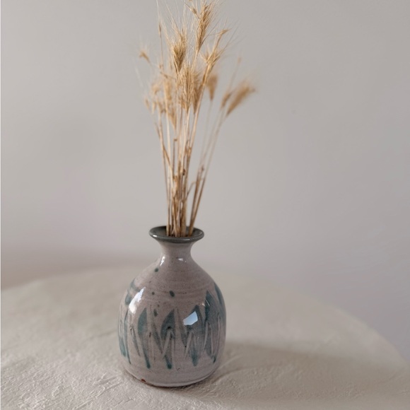 MINI STUDIO POTTERY SIGNED BUD VASE BLUE/GREY GLAZED COTTAGE-CORE MCM BOHO EUC - Picture 4 of 6